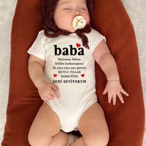 Mutlu Yıllar Babacığım Yazılı Pamuklu Bebek Zıbını